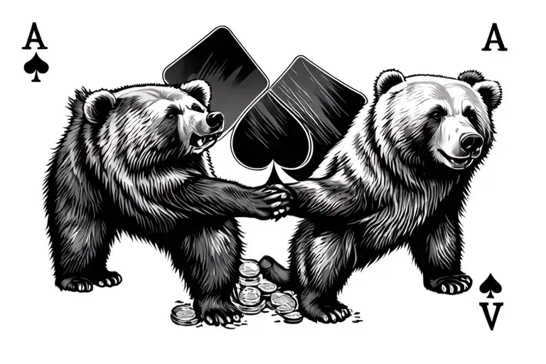 2 Bears Cubs And Ace Of Spades Card Intertwined