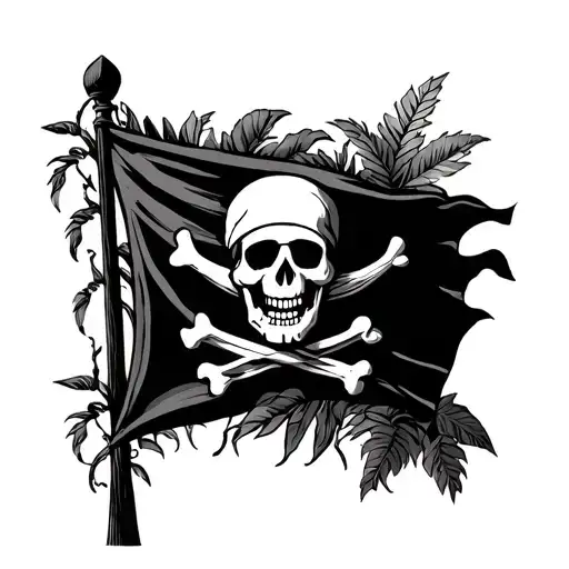 Pirate Flag Surrounded By Jungle Vines And Plants