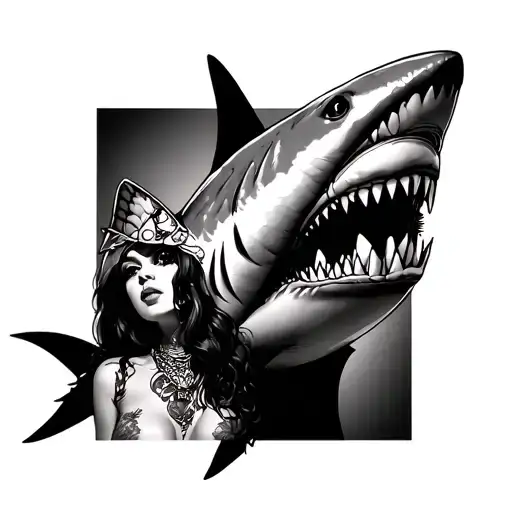 Sexy Woman Wearing Shark Headpiece Women Posing