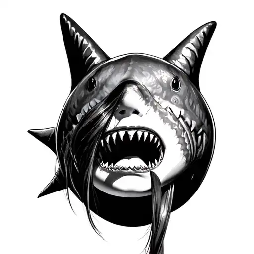 Woman Wearing Shark Headpiece