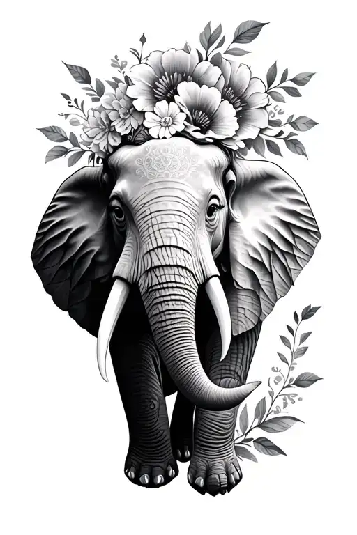 Floral And Floral Geometric Elephant