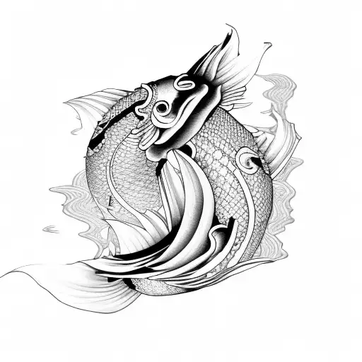 Koi Fish With Waves Decoration