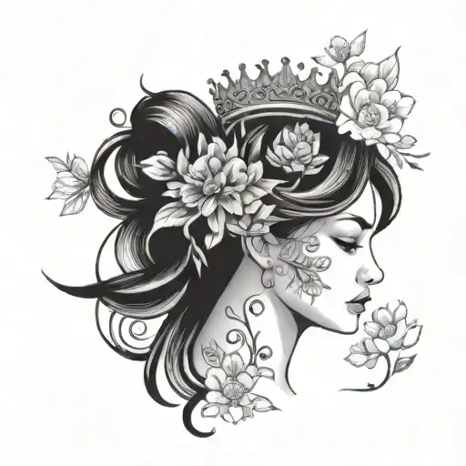 Virgo Tattoo Wearing A Crown Made Of Peonies And Cherry Blossoms