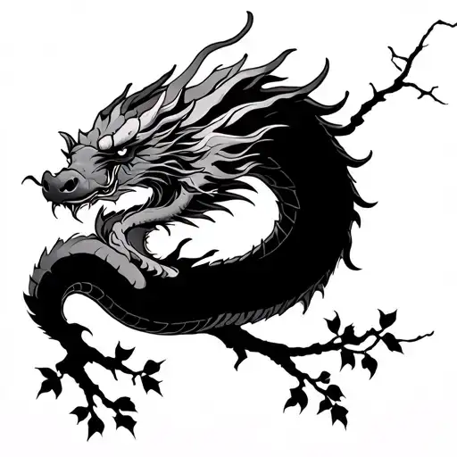 Japanese Dragon Around Tree Branch