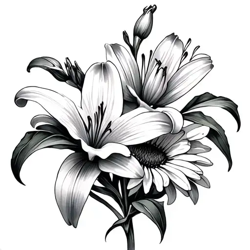 Lily Flower And Marigold Flower And Aster Flower