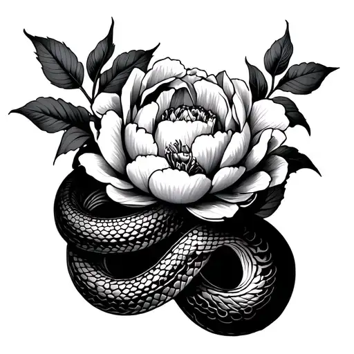 Peony And Snake Wrapped Around