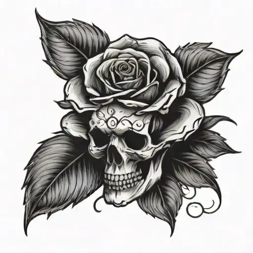 Skull And Rose Flower