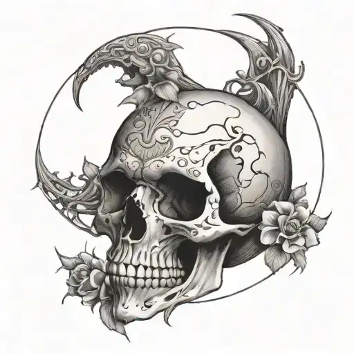 Crescent Moon With Skull Inside Of It