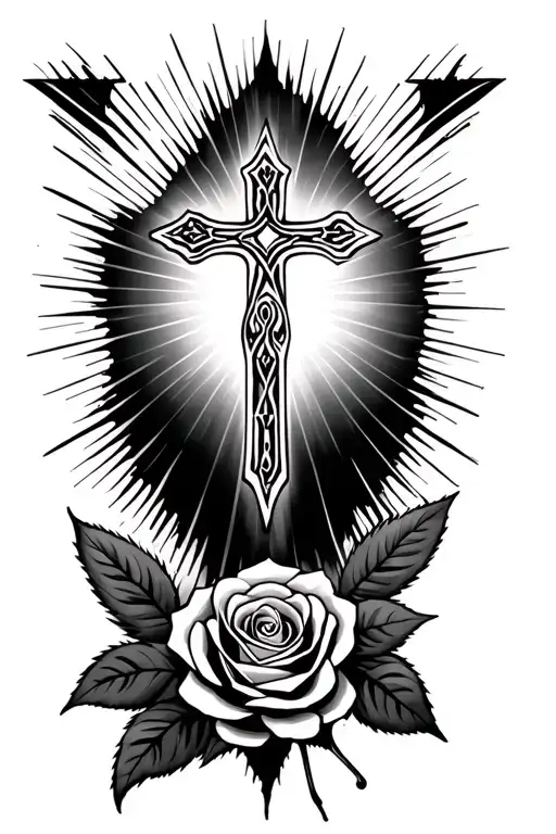 Cross And Rays Shining With Rose