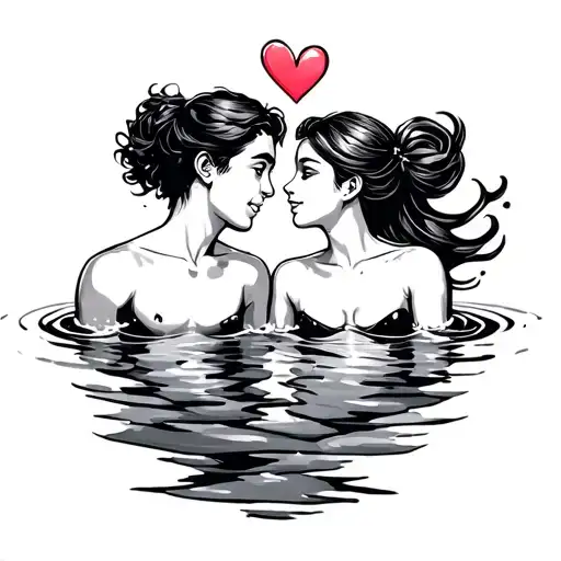 Swiming Couple Love Heart
