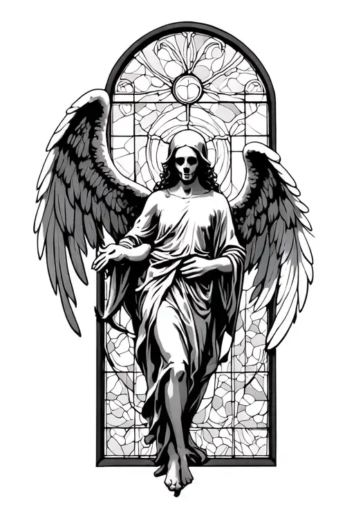 Angel Of Death In Front Of A Stained Glass Window Looking Down