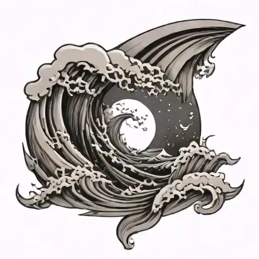 Wave And Moon Merging Together