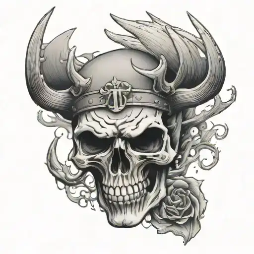 Edgy Skull With Antlers Wearing A Cheesehead