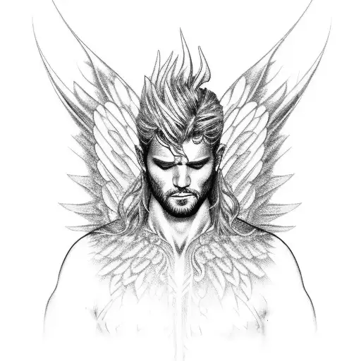 Male Kneeling Angel On Fire