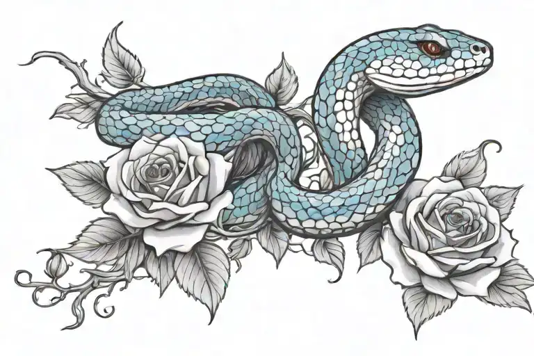 Blue Snake Wrapped Around The Branch Of A Rose Coming