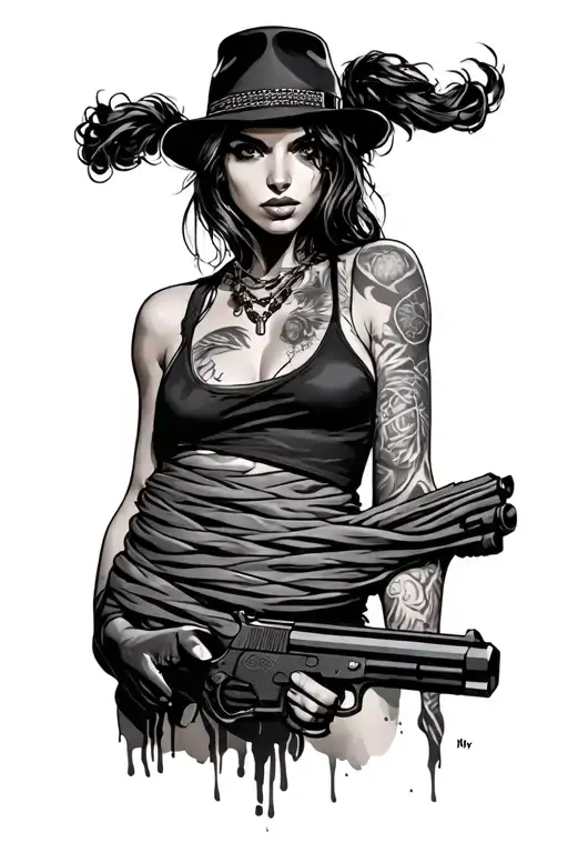 Gangster Girl Holding Gun Wrapped