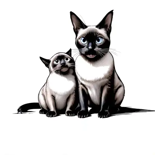 Psyduck And Siamese Cat Sitting Together