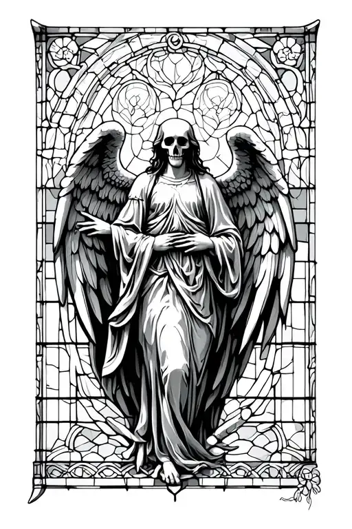 Angel Of Death In Front Of Stained Glass Window