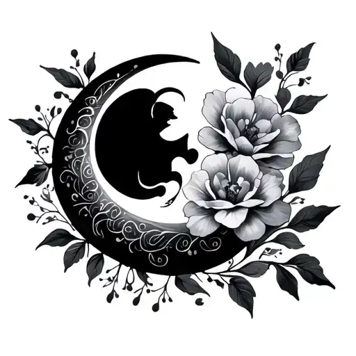 Crescent Moon With Flowers