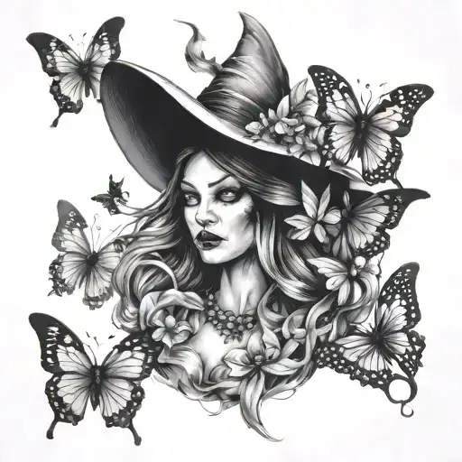 Witch Surrounded By Butterflies
