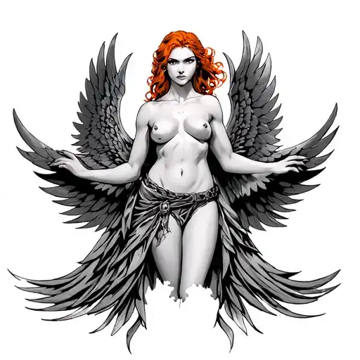 Redhead Nude Valkyrie With Wings Spread