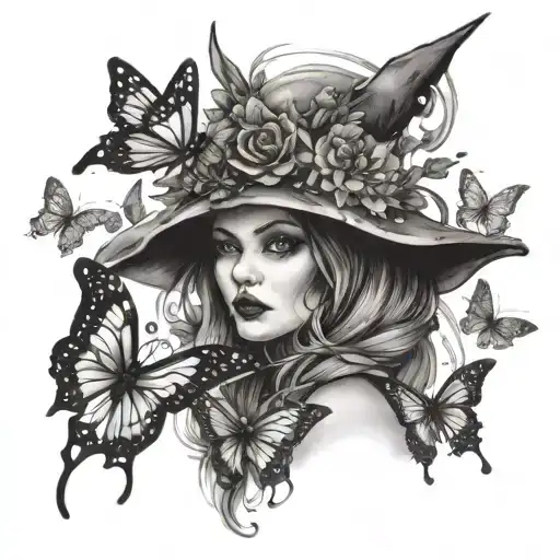 Witch Surrounded By Butterflies