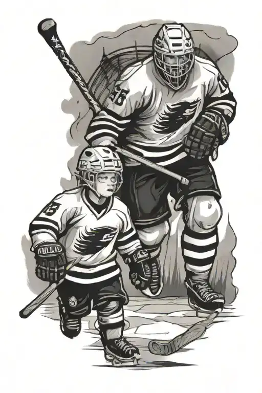 Tattoo Of Father And Son Wearing Hockey Jerseys Walking