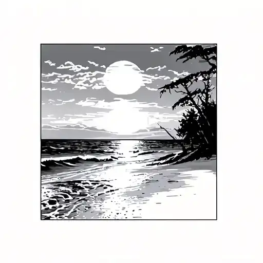 Sunset On A Beautiful Winter Morning On The Beach Scene