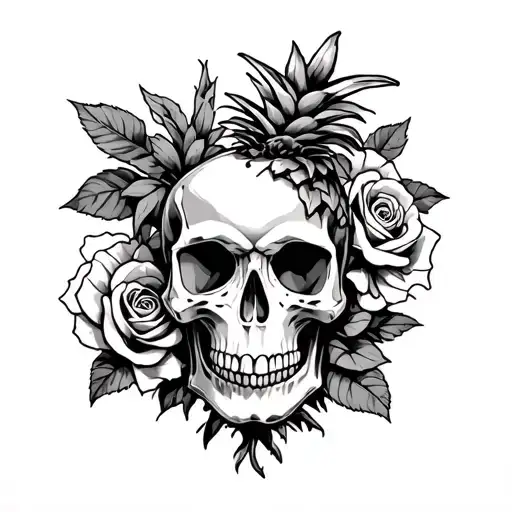 Rose Skull Pineapple Surrounded