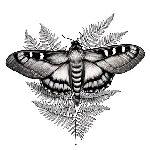 Half Of Moth And Fern Leaf