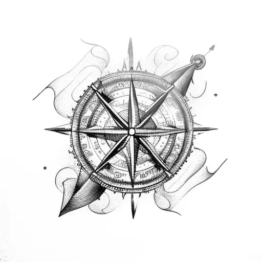 Pirate Ship Whit Sea And Compass