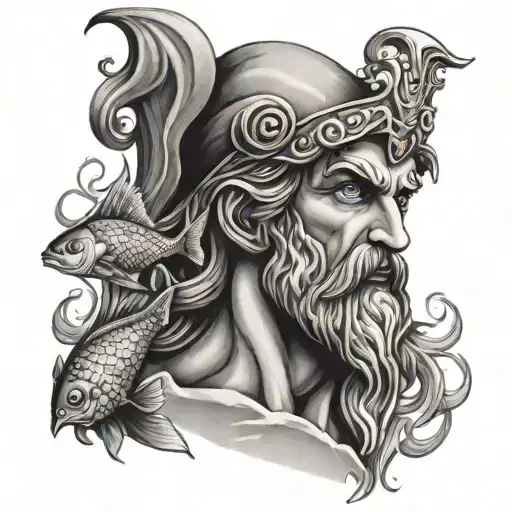 Poseidon With Water And Fish