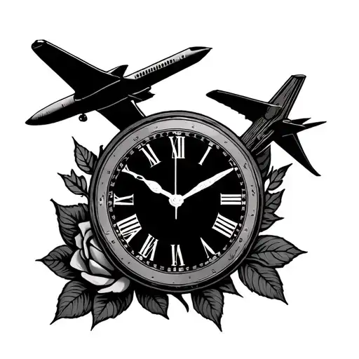Clock And Airplane And Rose Intertwined