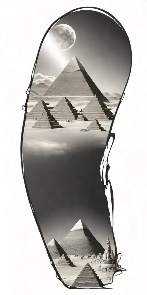 Egyptian Pyramids On Top Gods Down Below Black And Grey