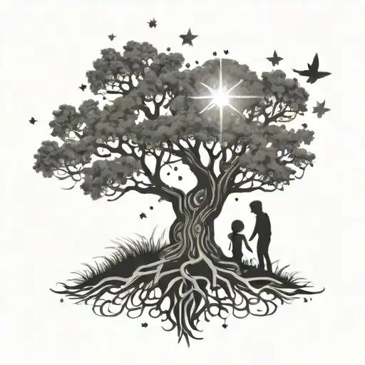 Tree Of Life With 2 Children And Stars Forming