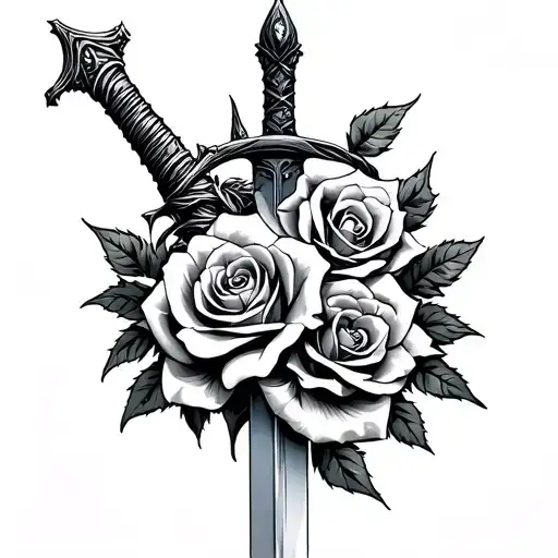 Roses With Sword Wrapped In Thorns
