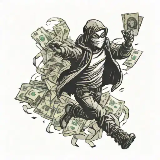 Guy With Mask Running From Corner Storea After Robbery Holding Money Bags