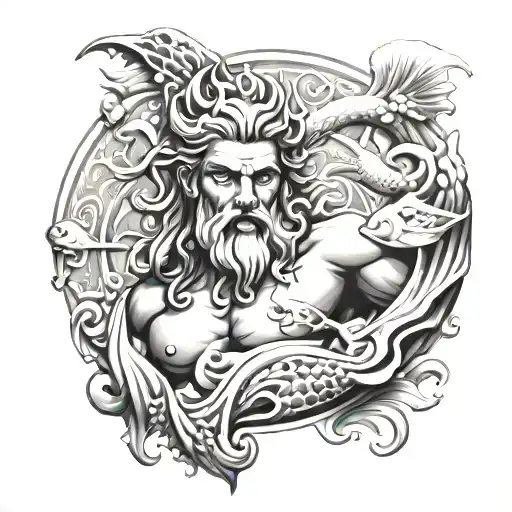 Poseidon With Water And Fish