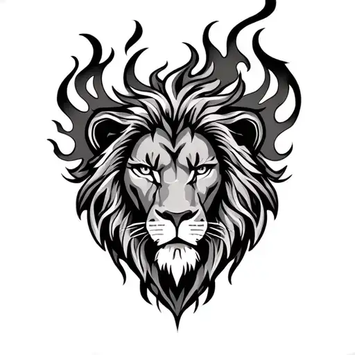 Lion Head Flame Mashup Line Work