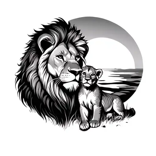 Lion And Cub Sunset