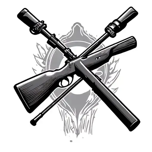 Hunting Rifle And Fishing Pole Crossed