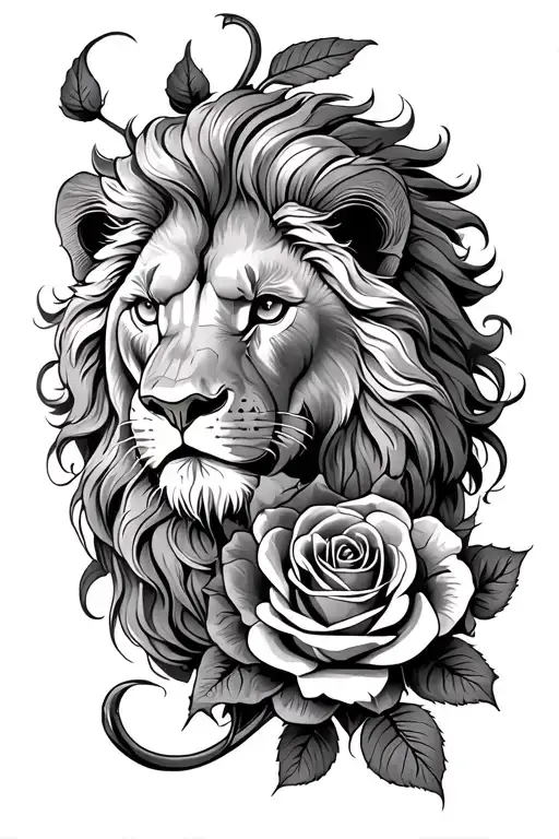 Lion And Roses Intertwined