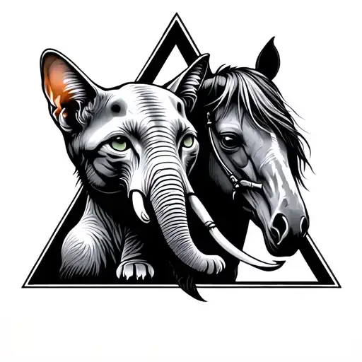 Elephant Cat And Horse Inside A Triangle Shape
