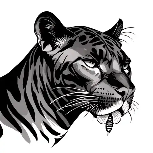 Panther Seen In Profile With A Moth On The Snout