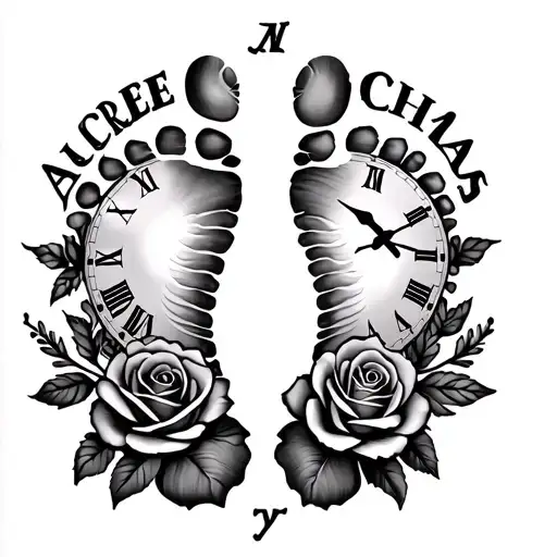 Baby Footprint And Name Audree And Clock And Roses
