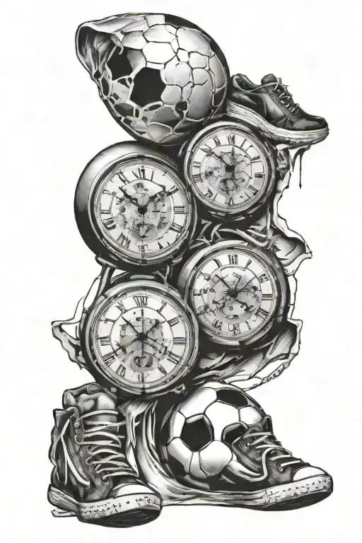 Three Old Clocks Inside A Big Soccer Ball Tattoo For Man