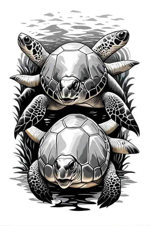 Loggerhead Turtles Swimming