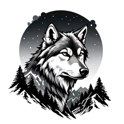 Wolf Print With Mountains Inside