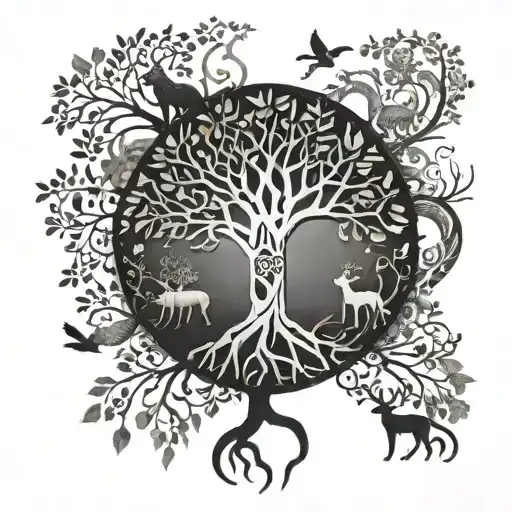 Intricate Tree Of Life Design With Forest Animals