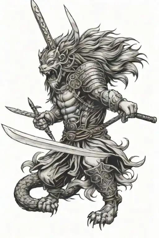 Lion And Samurai Sword